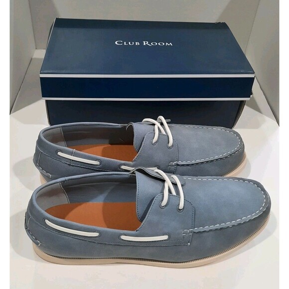 CLUB ROOM Light Blue Elliot Lace-Up Round Moc-Toe Boat Shoes Rubber Sole Size 13 - Picture 2 of 11